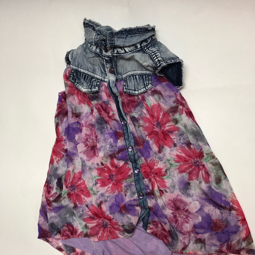 Floral button down tank top shirt